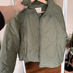 Olive Green Quilted Puffer Jacket